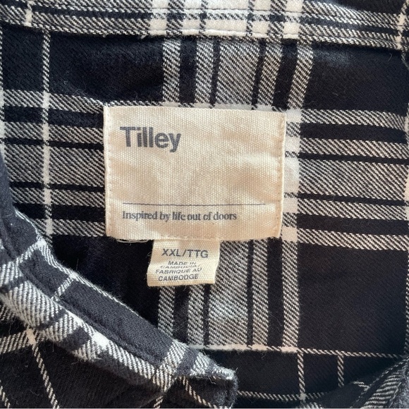 TILLEY Plaid Flannel Button Up Shirt Men's Size XXL Black White Cotton Outdoor - Picture 5 of 8